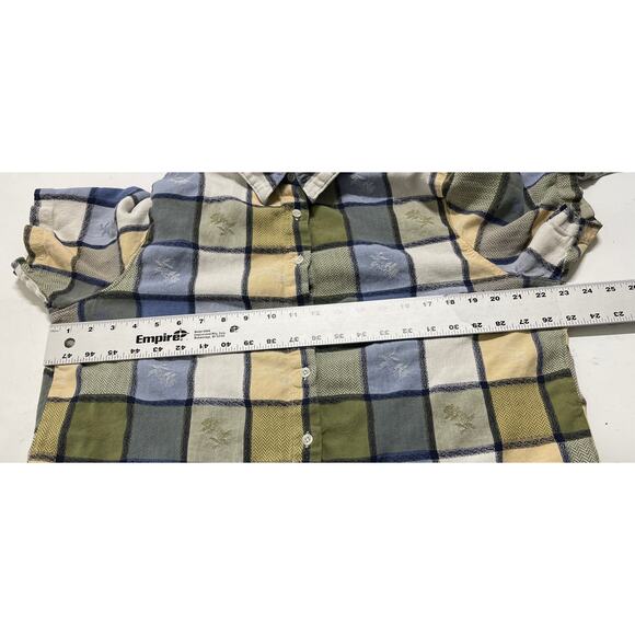 Classic Elements Womens Top Plus 18W Blue Green Yellow Plaid 100% Cotton - Picture 5 of 6